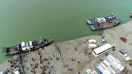 Aerial view of Bogibeel ferry ghat near Dibrugarh Assam