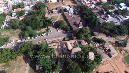 Flying over Varaha cave temple and Raya Gopuram in Mahabalipuram
