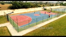 School campus in India - aerial view of kids at play