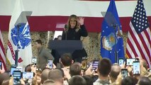 First lady Melania Trump gives remarks during a visit to Joint Base Langley