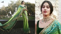 Jhanvi Kapoor wears a Green Bandhani Saree for Isha Ambani's pre-wedding festivities | FilmiBeat