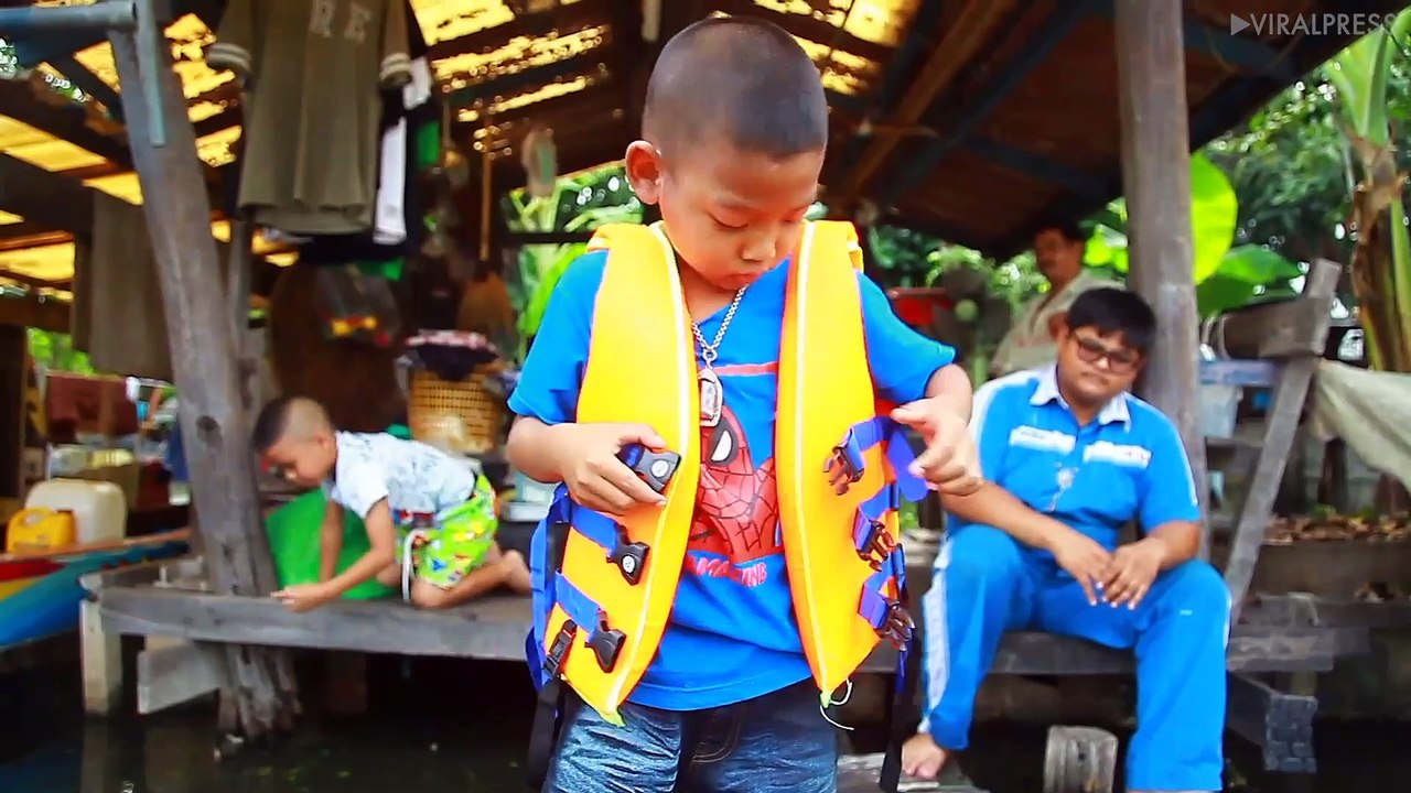 Schoolboy Avoid The Traffic By Motor Boat