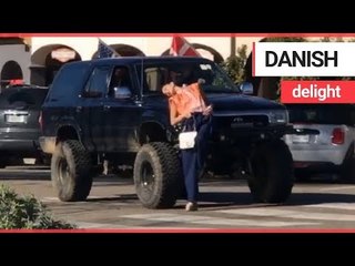 Bella Hadid poses on windmill in California | SWNS TV