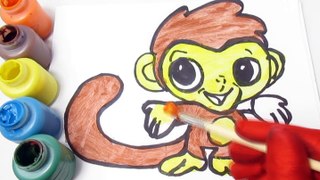 Baby Monkey Glitter coloring and drawing Learn colors for Kids Toddlers Toy Art with Nursery Rhymes
