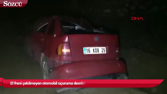 El freni çekilmeyen otomobil uçuruma devrildi 2 yaralı