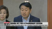 S. Korea's three major parties agree on agenda for extraordinary session in December