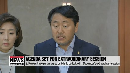S. Korea's three major parties agree on agenda for extraordinary session in December