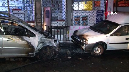 Bahçelievler’de park halinde otomobil alev alev yandı