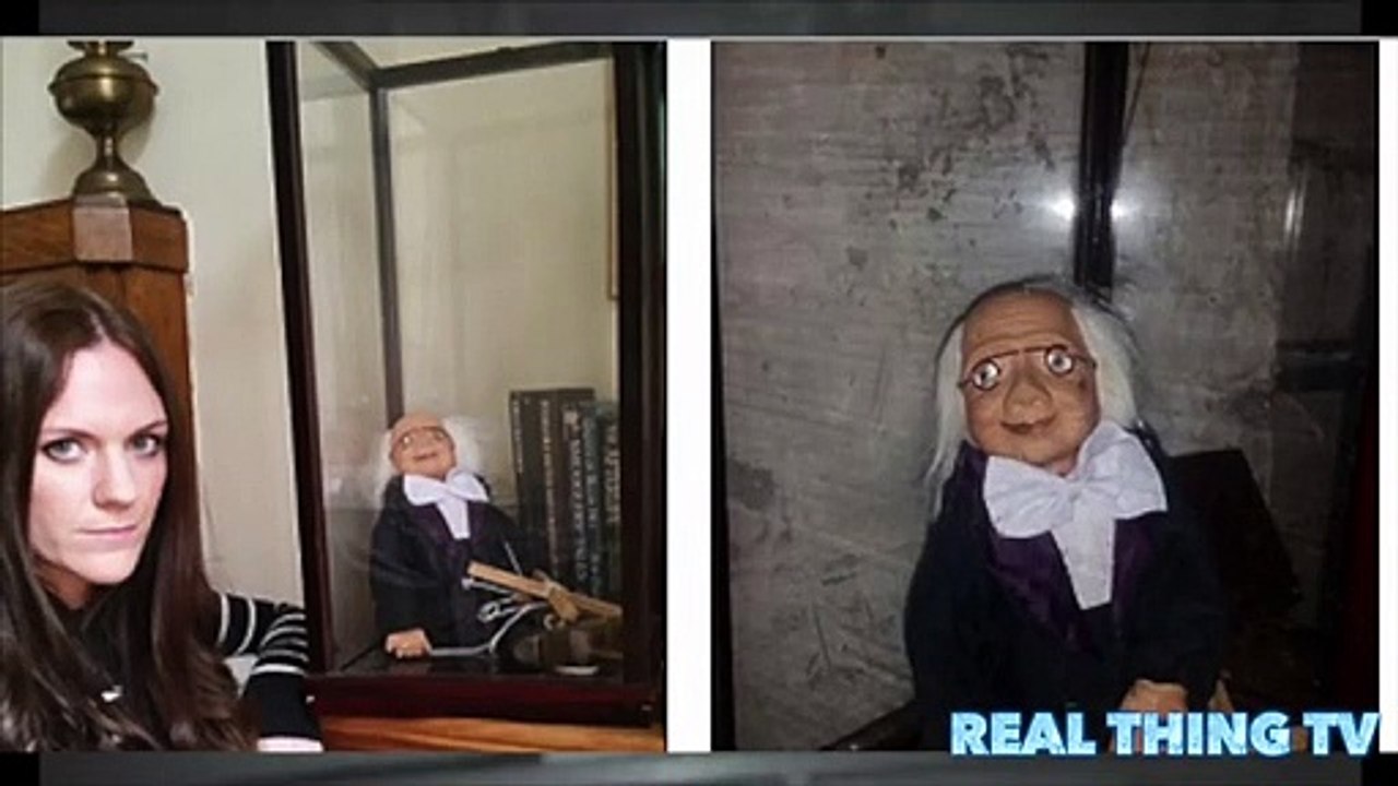 Creepy haunted puppet moving on its own inside a sealed glass container in the middle of the night