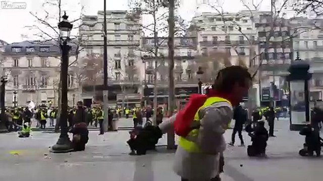 FRANCE - PARIS- yellow vest protestor get shot with a flashball
