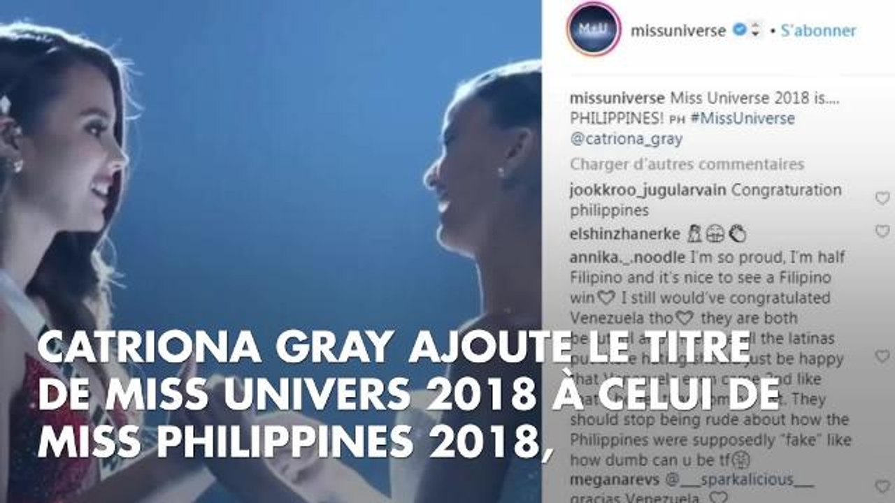 Miss Univers 2018 : Catriona Gray (Miss Philippines) remporte la couronne, Eva Colas éliminée avant le Top 20
