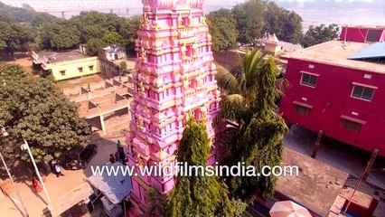Pink Hindu Temples in Sonepur town of Bihar India- aerial journey