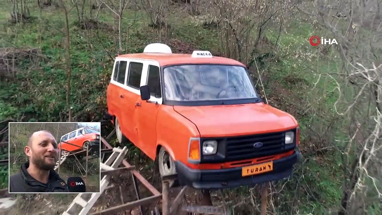 Fındık Bahçesinde 1985 Model Minibüsü Havada Görenler Şaşkınlığını Gizleyemiyor