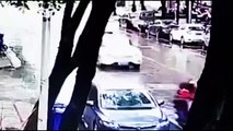 Pedestrian narrowly escapes death after tree falls down behind her