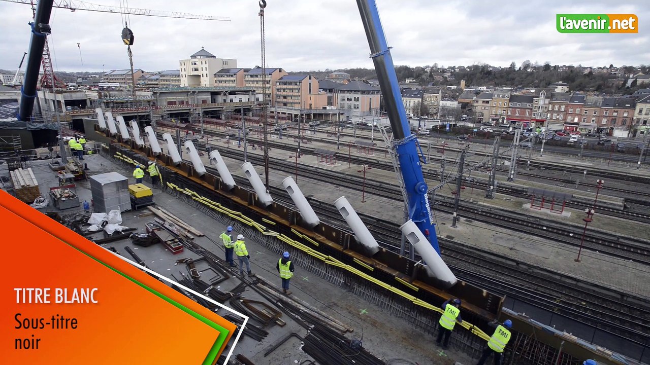 Namur : Pose de la poutre sur le pont haubané de la gare