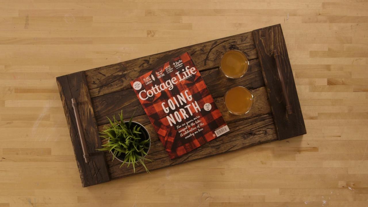 This DIY distressed drink tray is perfect for cottage entertaining