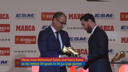 Télécharger la video: Messi presented with record fifth golden shoe award