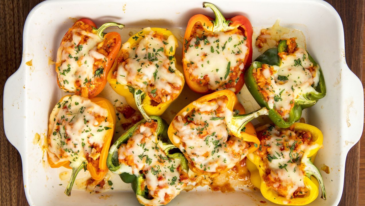 Chicken Parm Stuffed Peppers are Your Two Favorite Dinners in One.