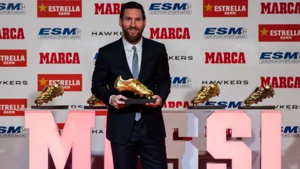 Messi presented with record fifth golden shoe award