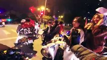 Motorcycles celebrate for Viet Nam winning Affcup with cute girls - Motovlog