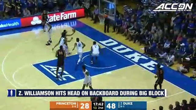 Zion Williamson Hits Head On Backboard During Big Block vs. Princeton