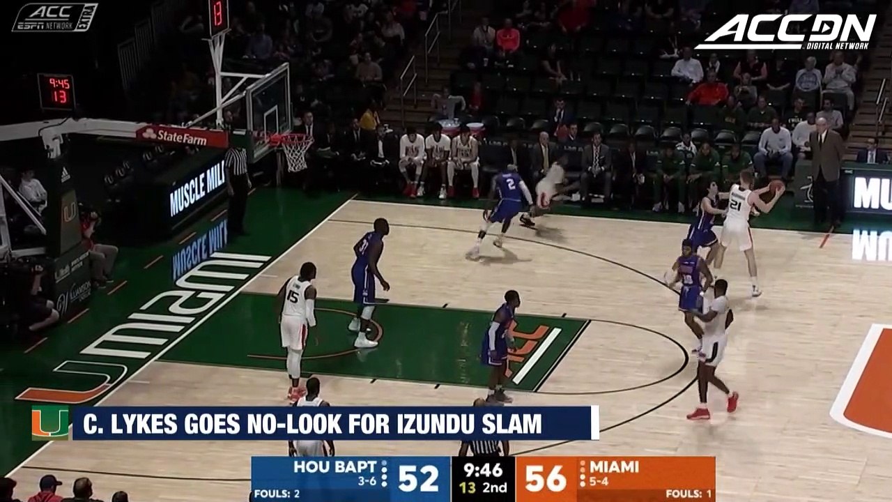 Miami's Chris Lykes Drops No-Look Pass For Massive Ebuka Izundu Dunk