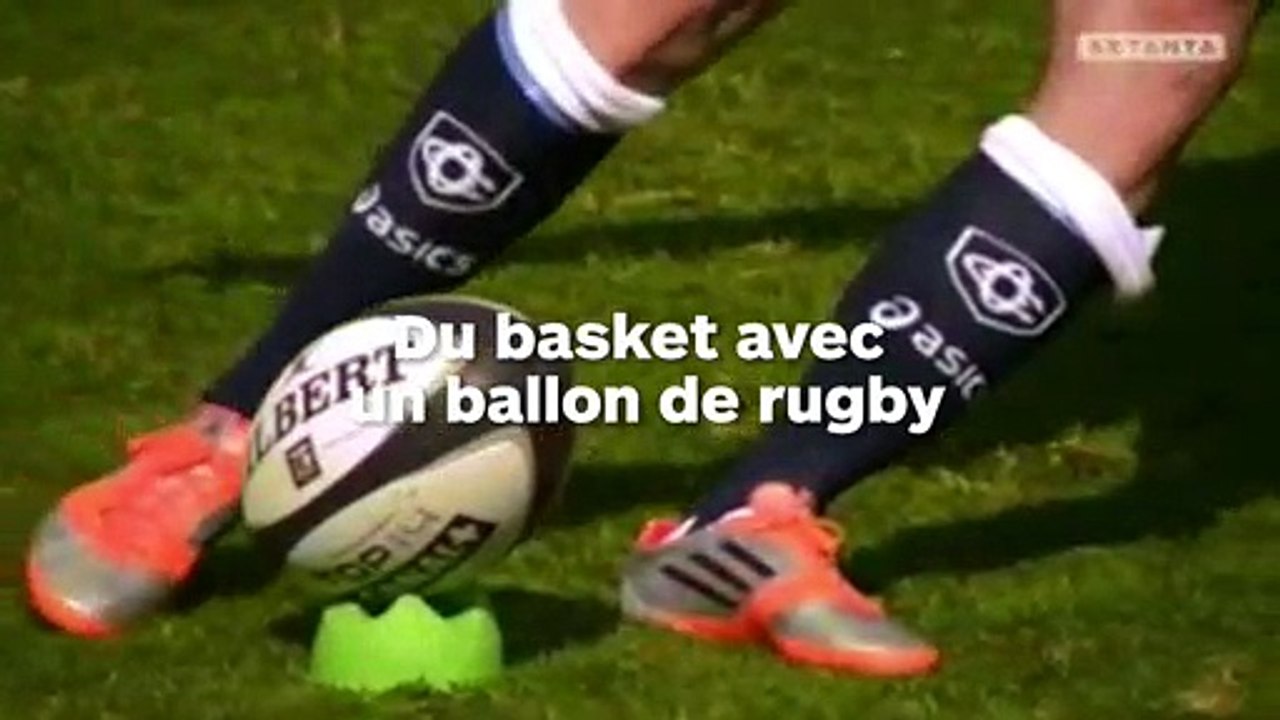 Cet enfant met un panier avec un ballon de rugby d'une manière improbable !