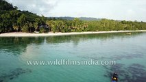Boats in the Andamans Islands of India- aerial view of Andaman Sea