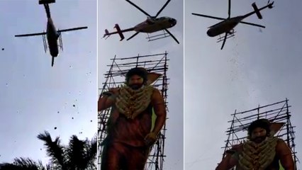 Flower Shower Through Helicopter For Yash's Cut Out | KGF Movie | filmibeat Malayalam