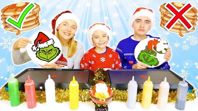 PANCAKE ART CHALLENGE 8 !!! - Mère VS Fils : Le Grinch, Sapin de Noël, Père Noël ...