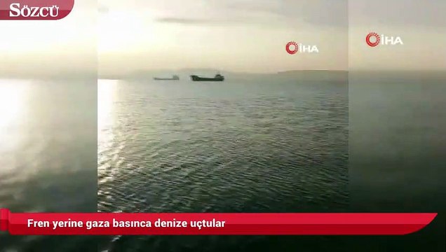 Fren yerine gaza basınca denize uçtular