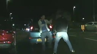 Road rage fight after roundabout brake check, Dash cam, Darlington, County Durham﻿