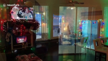 Dad creates winter wonderland in the Las Vegas desert using projectors