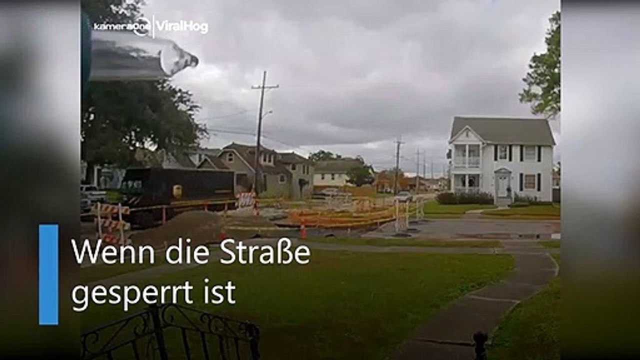 Lieferdienst nimmt Abkürzung durch Vorgarten.