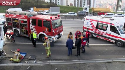 TEM'de polis aracı ile harfiyat kamyonu çarpıştı