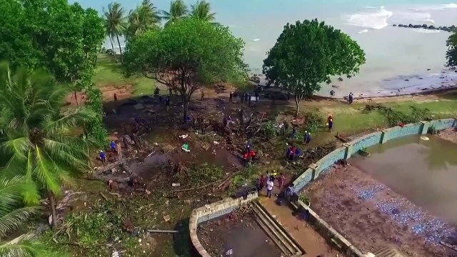 Drone footage shows devastated concert venue after tsunami