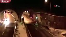 Slovakya’da kaza yapan araç tünelin tavanına uçtu
