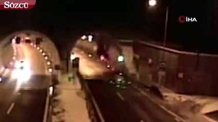 Slovakya’da kaza yapan araç tünelin tavanına uçtu