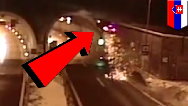 Car goes Dukes of Hazzard into roof of tunnel in Slovakia