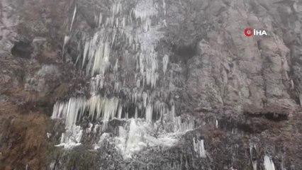 Ardahan'da Soğuk Hava Nedeniyle Şelale Dondu