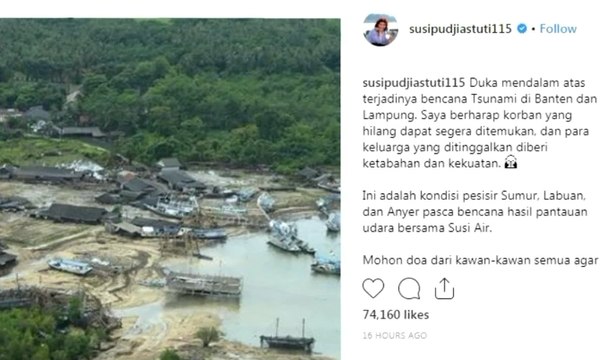 Menteri KKP Susi Pudjiastuti Pantau Dampak Tsunami Melalui Jalur Udara