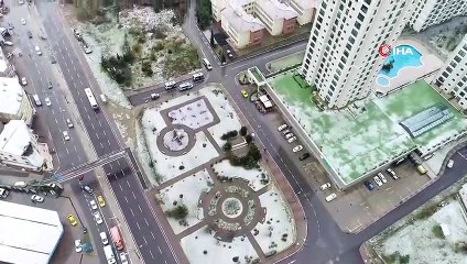 İstanbul'u kaplayan beyaz örtü havadan görüntülendi