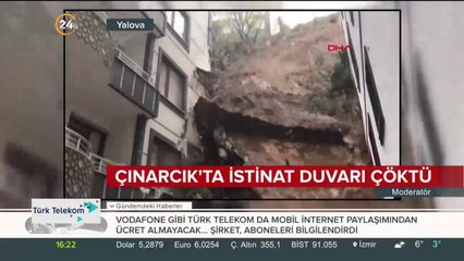 Çınarcık'ta istinat duvarı çöktü