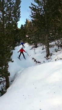 A skis il fonce dans un ravin hors de la piste.. Direct dans la forêt !