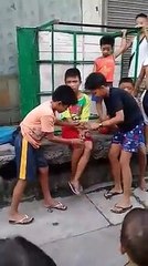 Amazing magic of little boy during play game with friends