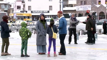 Konya'da kar manzarası havadan görüntülendi