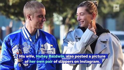 Justin Bieber Shows off Hotel Slippers From Upcoming Clothing Line