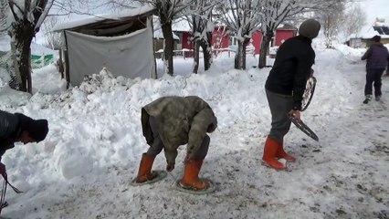 Kara kışta yolları 'hedik'le aşıyorlar - MUŞ