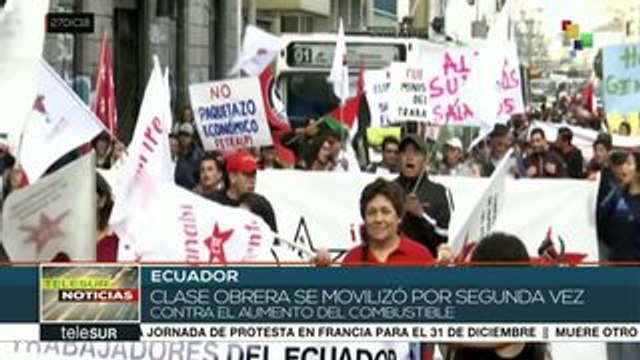 Trabajadores de Ecuador se movilizan en rechazo al alza de la gasolina