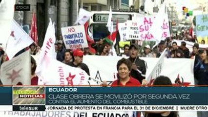 Trabajadores de Ecuador se movilizan en rechazo al alza de la gasolina